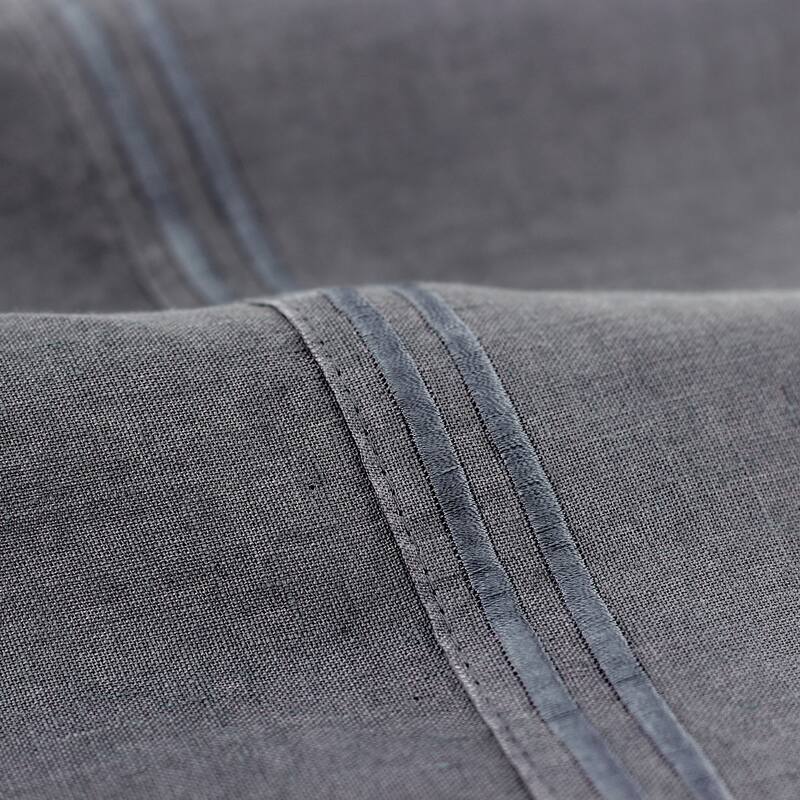 Belgian Flax Linen Collection 2 Stripe Embroidery Bed Sheet Set