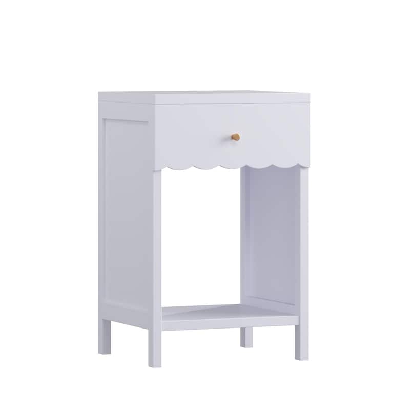 Anmytek Scalloped Edge Bedside Table Modern Storage Nightstand with Drawer Open Shelf