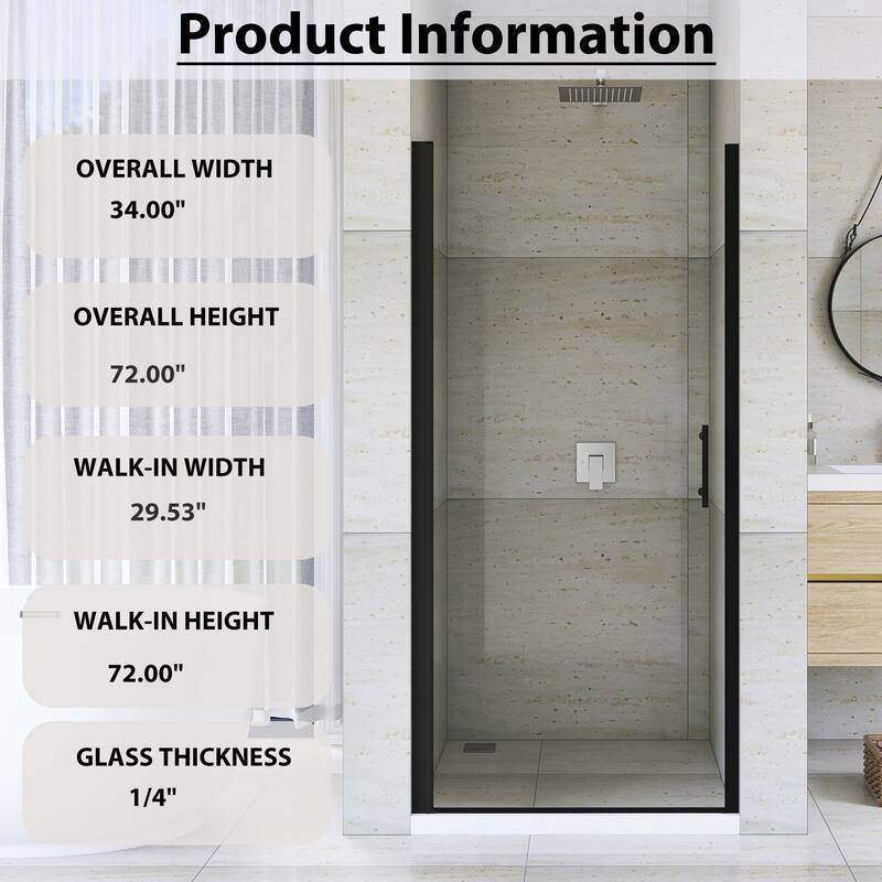 Pivot Semi-Frameless Shower Door in Matte Black Finish