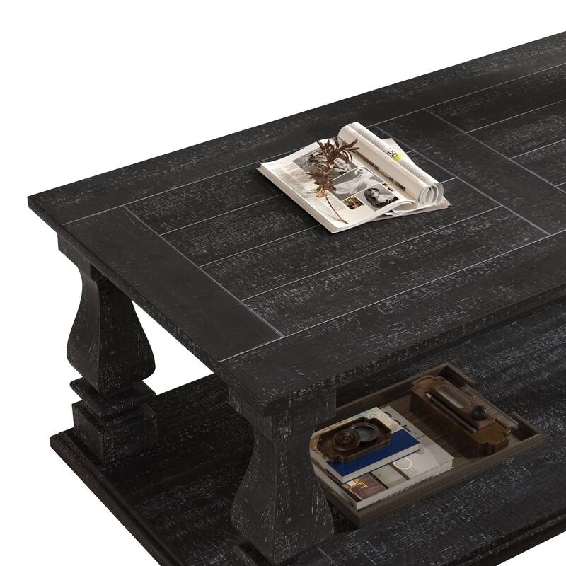 Farmhouse Coffee Table with Open Bottom Shelf for Living Room