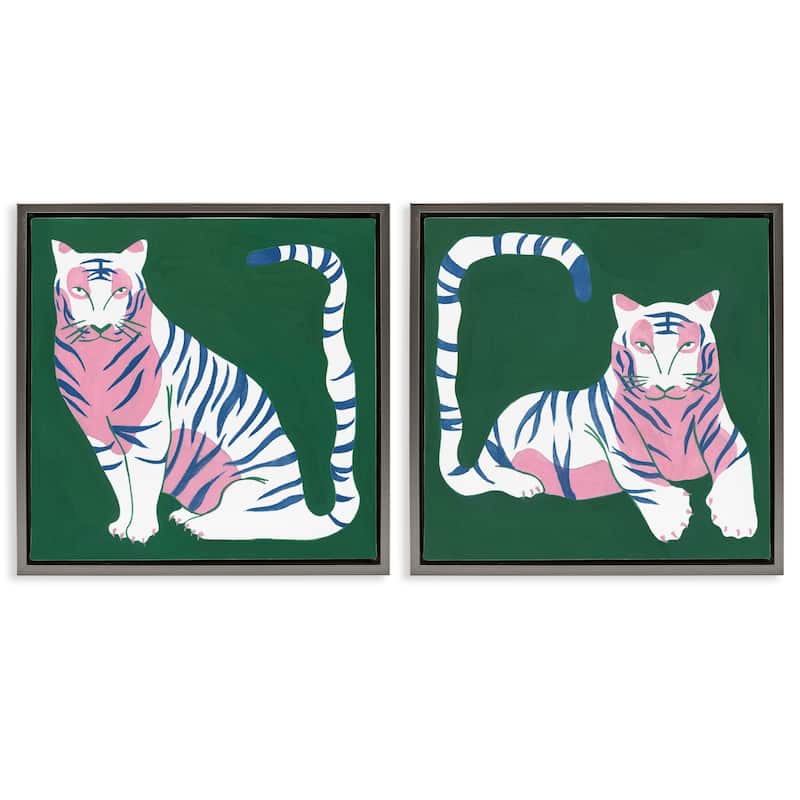 Stupell Fierce Lounging Tigers Framed Floater Canvas Wall Art Design By Melissa Wang (Set of 2) - 18 x 18 - Grey