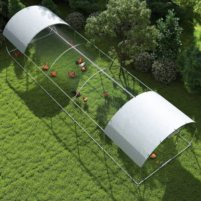 PawHut Large Chicken Coop Metal Chicken Run with Waterproof and Anti-UV Cover, Dome Shaped Walk in Fence Cage Hen House