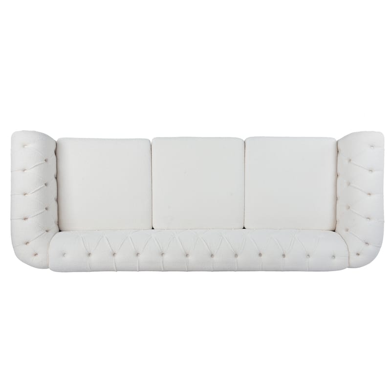 Chesterfield Fabric 3 Seater Sofa, Tufted Upholstered Sofa with Rolled Arms, Lounge Sofa Chair with Wooden Legs
