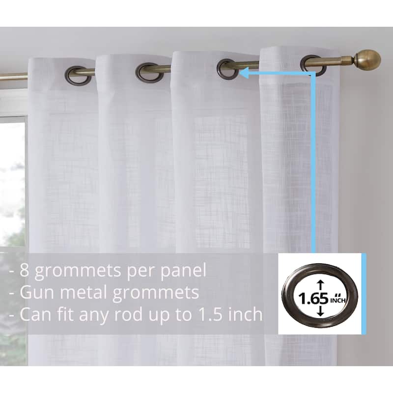 HLC.me Madison Faux Linen Textured Sheer Privacy Sun Light Filtering Window Grommet Thick Curtains Panels, Set of 2