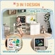 preview thumbnail 3 of 7, Qaba Kids Table and Chair Set, 3 in 1 Kids Art Table and Chair Set with Storage, Blackboard, Roll Paper, for 3-8 Years, White