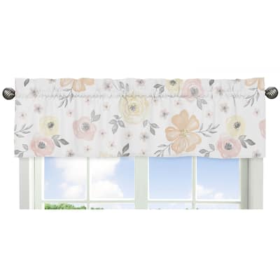 Yellow and Pink Watercolor Floral Collection Window Curtain Valance - Blush Peach Grey White Shabby Chic Rose Flower Farmhouse