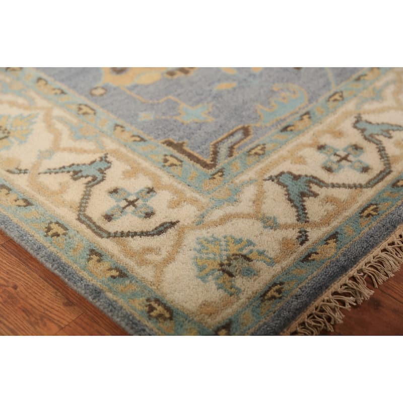 Light Blue Oushak Oriental Rug Handmade Wool Carpet - 4'2"x 5'11"
