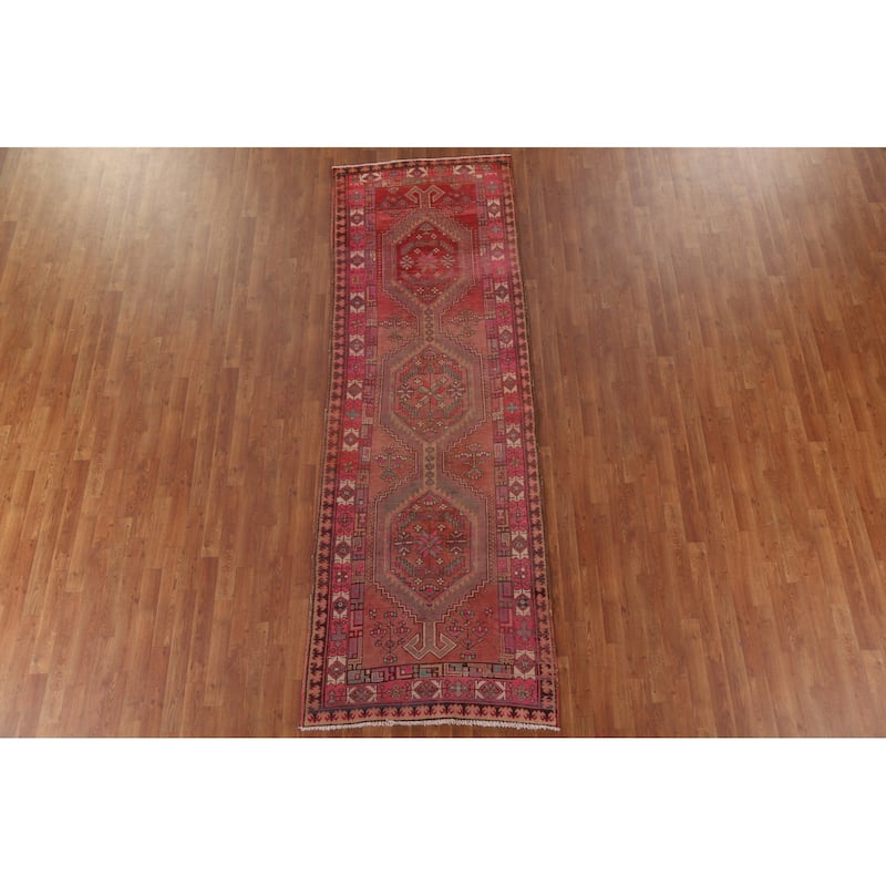 Ardebil Persian Vintage Runner Rug Handmade Hallway Wool Carpet - 3'6" x 10'3"
