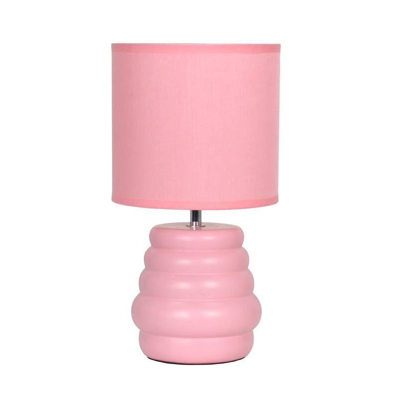 Ribbed Ceramic Table Lamp with Drum Shade - 12.75" - Pink