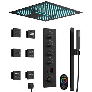GRANDJOY LUXURY 16 inch Ceiling Mount Rainfall Waterfall Shower Head LED Temperature Display ...