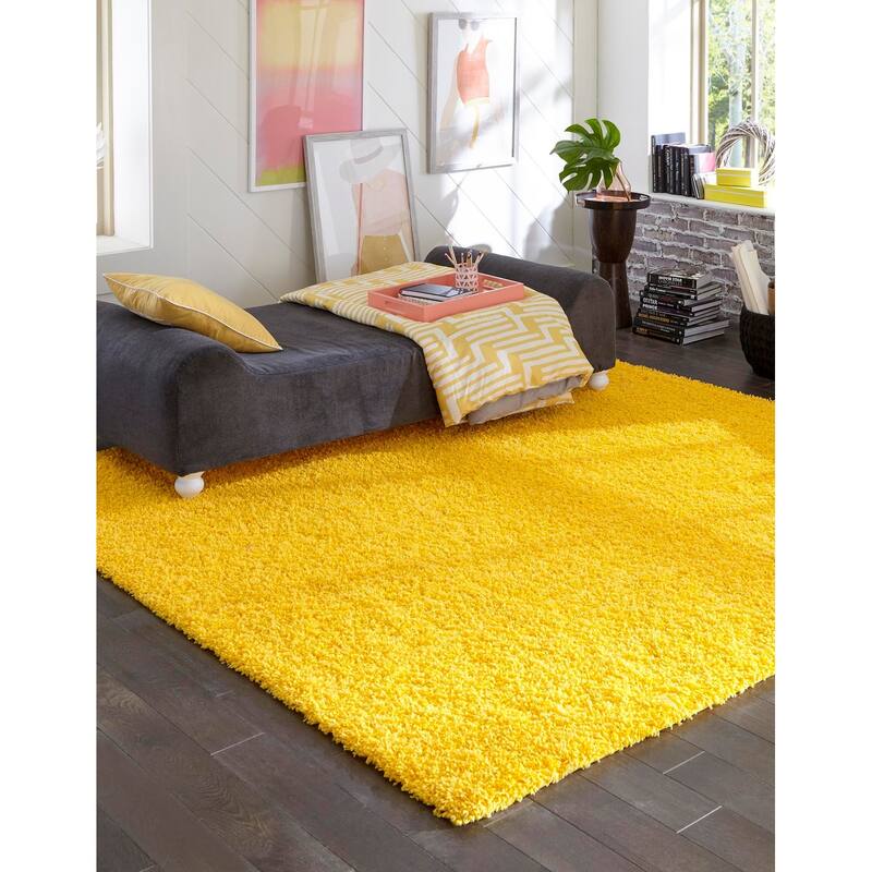 Shag Laurian Collection Area Rug - 8'2" Square - Tuscan Yellow