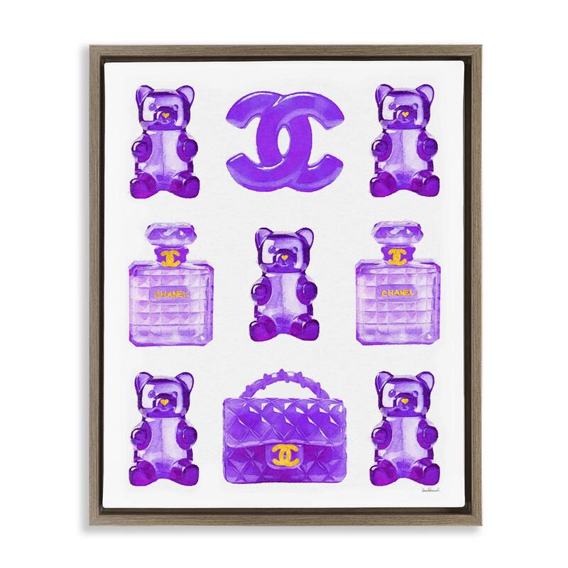 Stupell Purple Glam Gummy Candy Framed Floater Canvas Wall Art Design by Amanda Greenwood - 25 x 31 - Brown