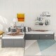 preview thumbnail 22 of 55, Twin Size L-Shaped Upholstered Platform Bed with Trundle and Two Drawers Linked, Solid Pine Wood Bed Frame, Built-in Desk