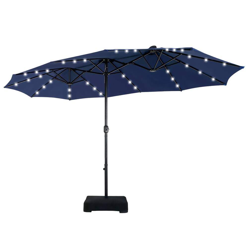 15ft Patio Umbrella Double-Sided Outdoor Extra Large Crank Lift Umbrella with Solar Led Lights and Base Included