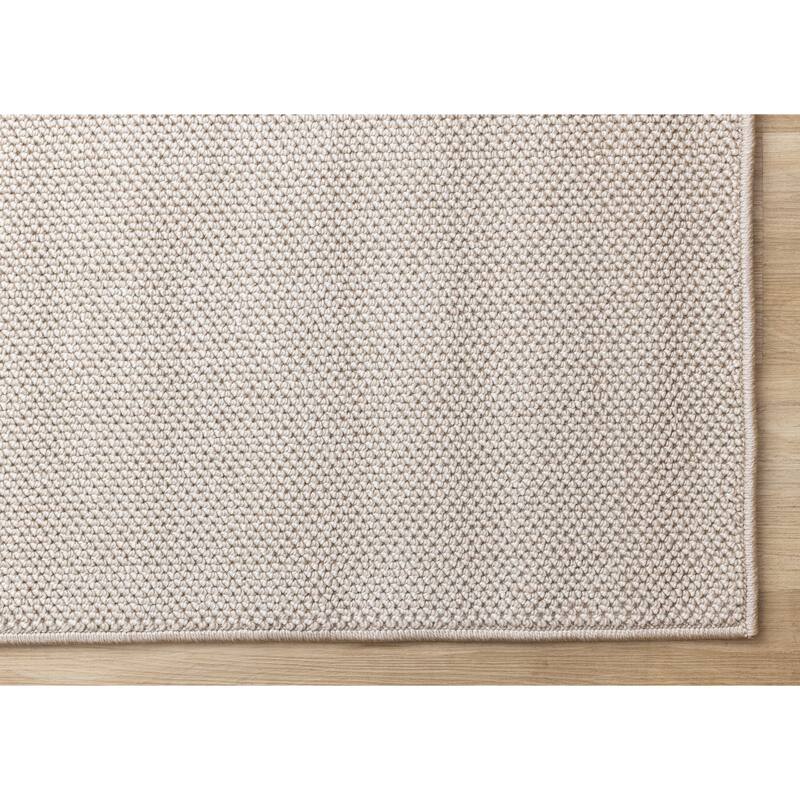 Solid Two-Tone Looped Area Rug in Cream Beige