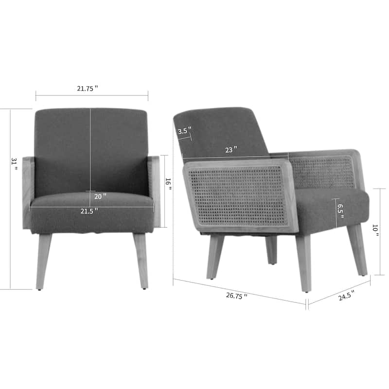 Ayaki Gray Woven Accent Chair with Rattan Arms
