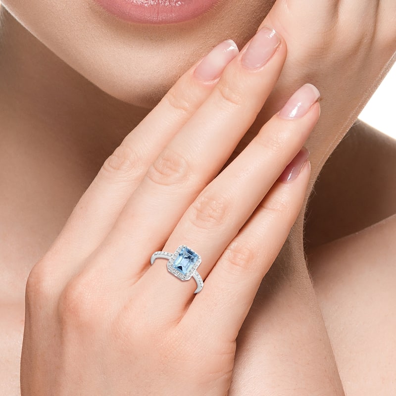 EFFY 14K Gold Diamond,Aquamarine Emerald Cut Ring