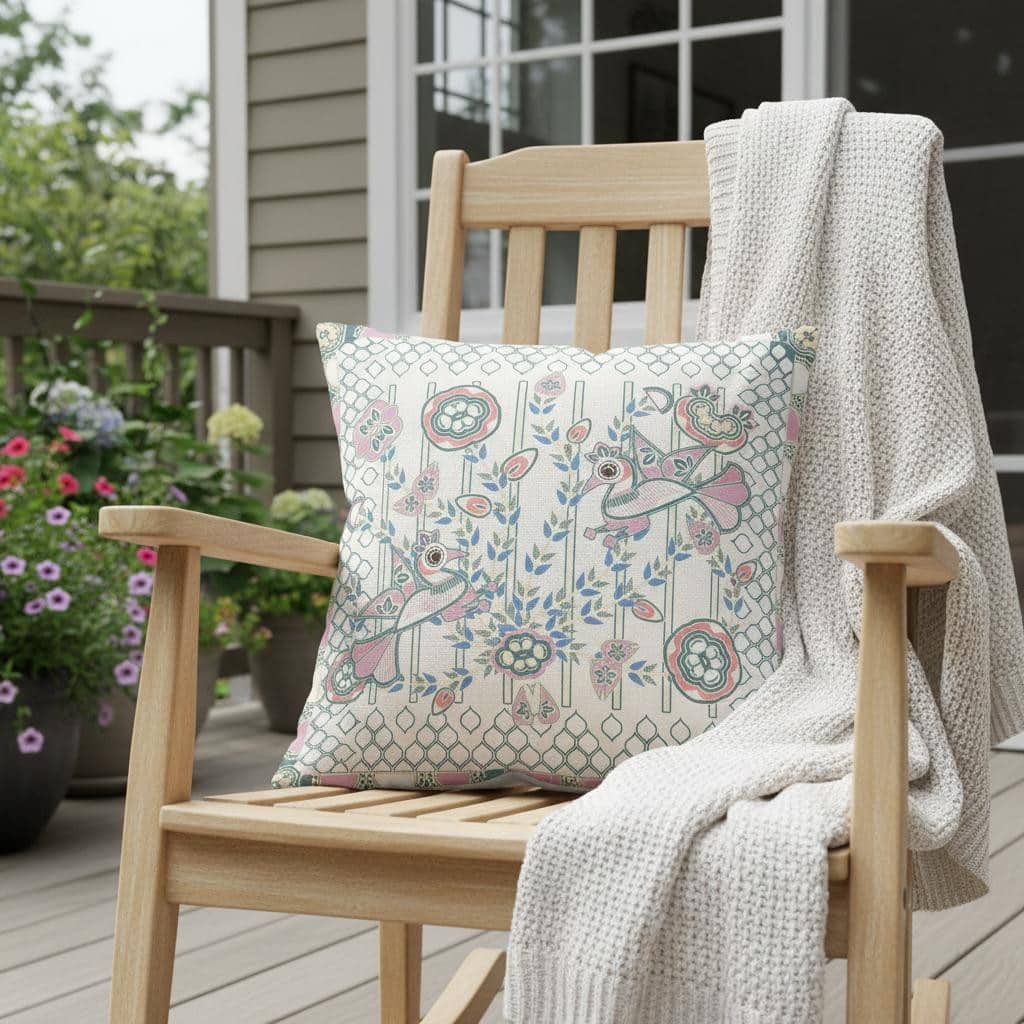 HomeRoots 18" x 18" Off White Peacock Blown Seam Floral Indoor Outdoor Throw Pillow - 18.00' X '5.00' X '18.00