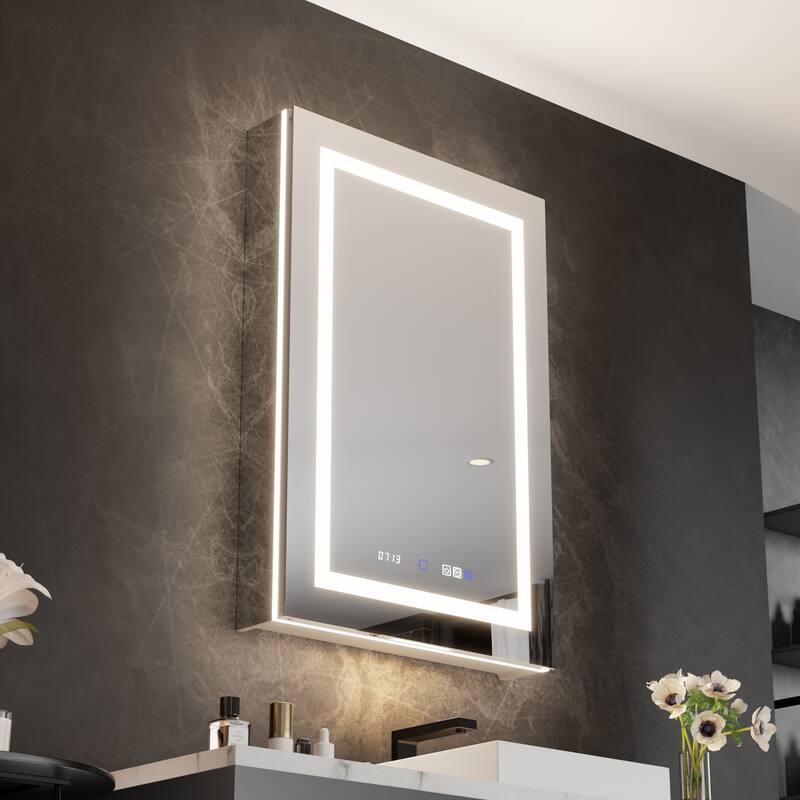 36'' H Recessed or Surface Mounted Bathroom LED Mirror Cabinet With Defogger, Dimmer, 10x magnifying