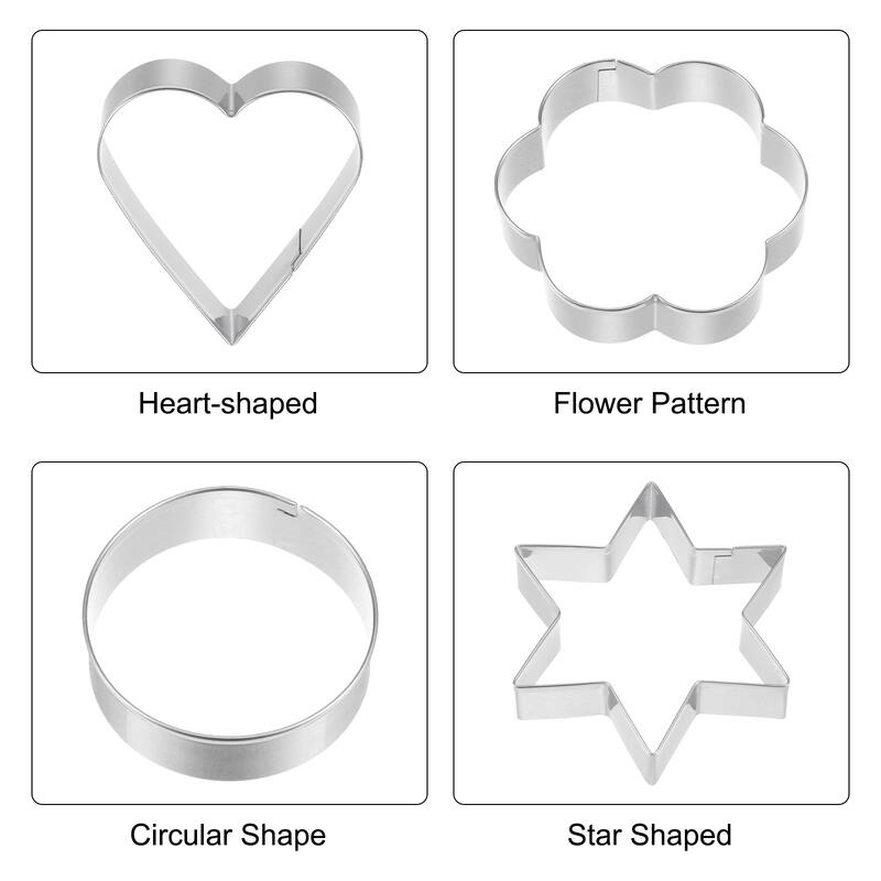 12pcs Cookie Cutters, Heart Round Star Flower Shaped Biscuit Cookie Cutter - Silver