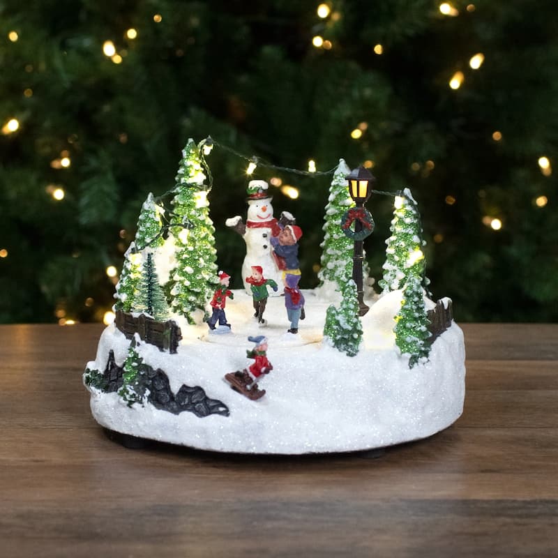 9" Animated and Musical Lighted Christmas Skating Scene with Snowman