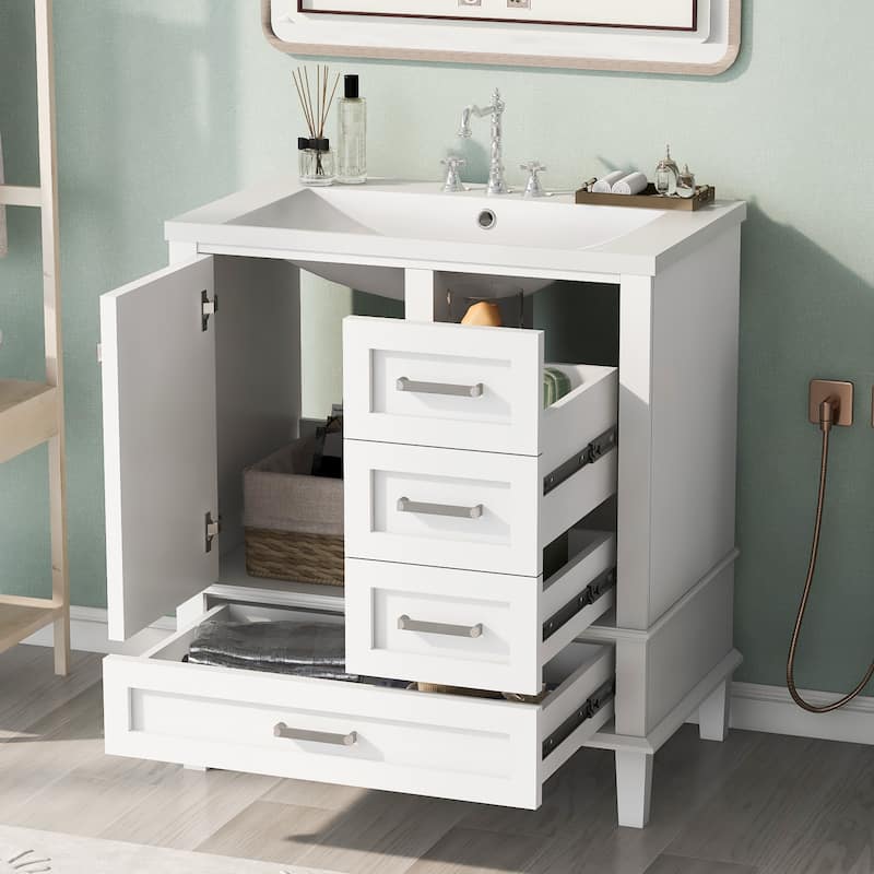 GDFStudio - Hera 30" Vanity Modern Bathroom Cabinet with Resin Sink, 1 Door and 3 Drawers