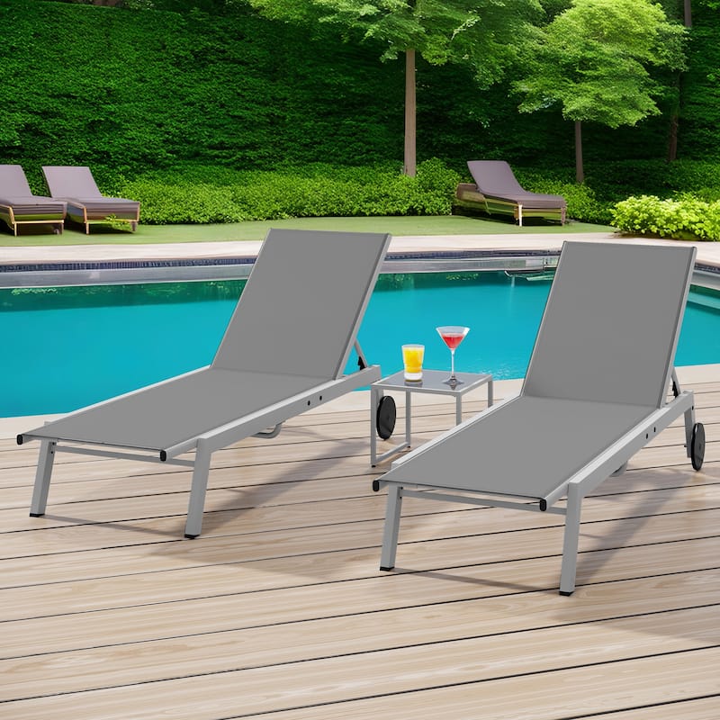 Outdoor Resin Lounge With Side Table And Adjustable Back - Grey