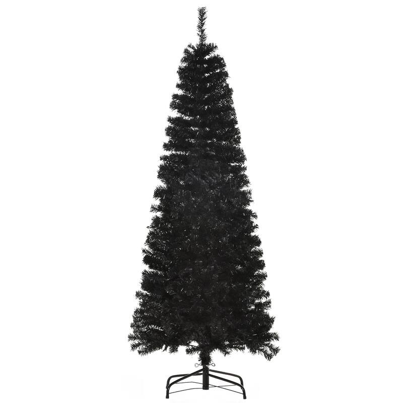 HOMCOM 6/7FT Black Christmas Tree with Stand, Xmas Slim Artificial Christmas Tree Small, Black Christmas Decorations