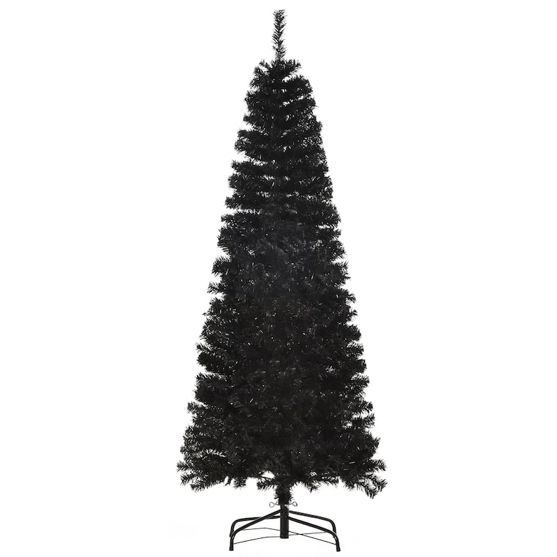 Unlit Skinny 6FT/7FT Christmas Tree, Compact Design with Flame-Retardant Features - 6 Foot - Black