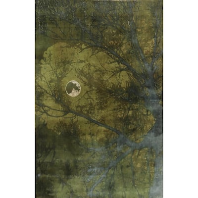 Hand-knotted Modern Silk Green Abstract Oriental Area Rug - 7' 8'' X 5' 5''