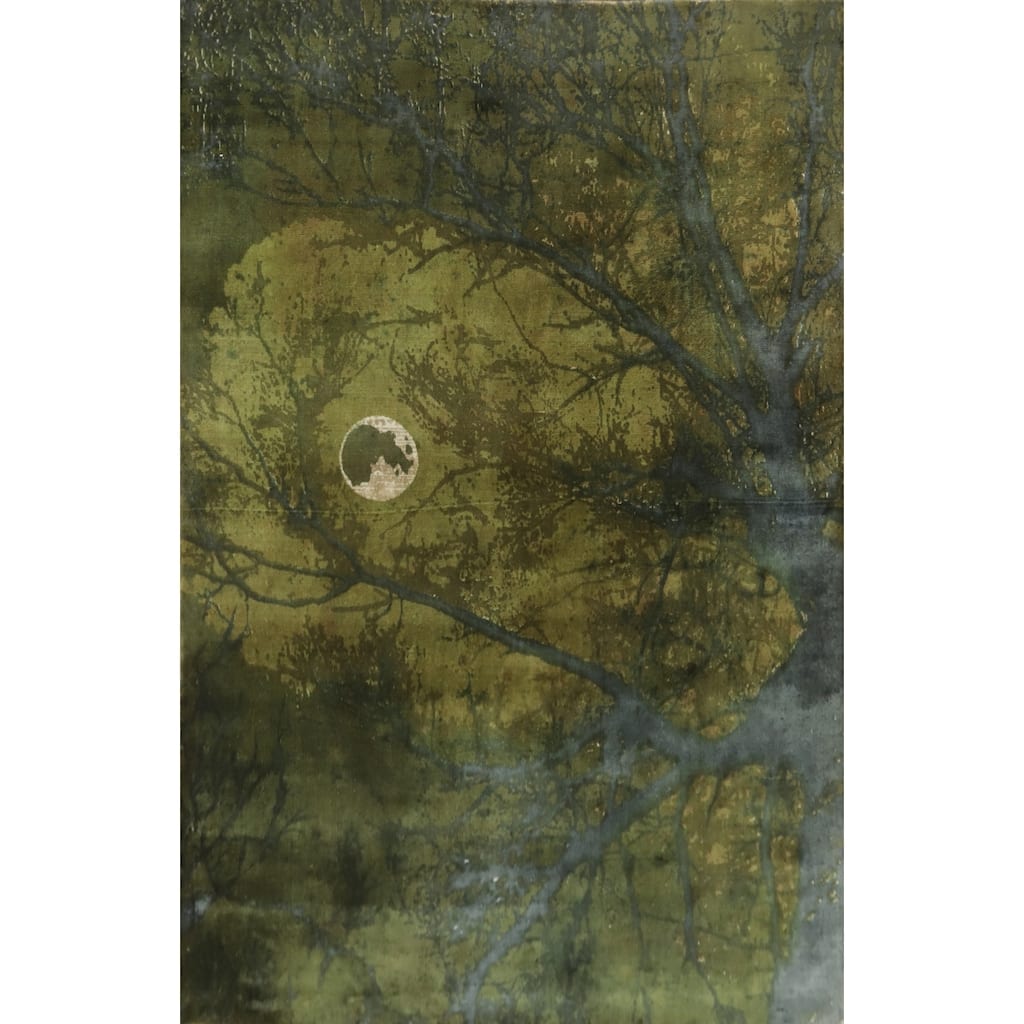 Hand-knotted Modern Silk Green Abstract Oriental Area Rug - 7' 8'' X 5' 5''