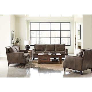 Leaton Brown Sugar Upholstered Recessed Arm Sofa Set