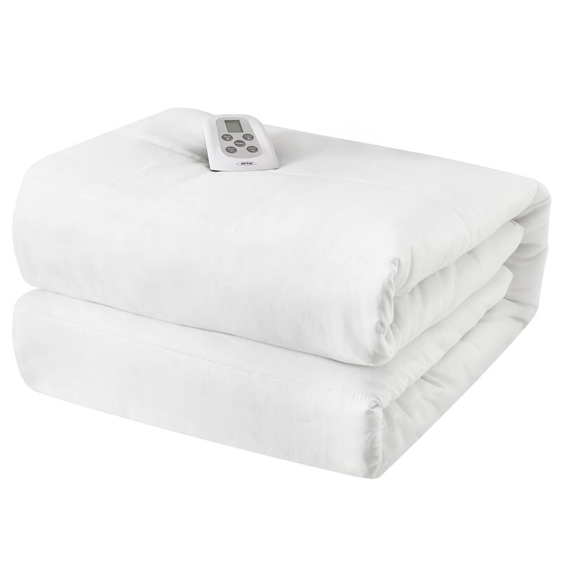 Queen Size Bed Mattress Pad with Dual Controller - White
