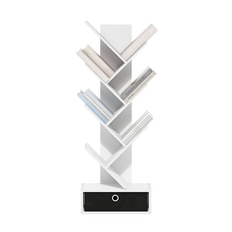 46.18 in. Tall White/Black Wood 7-Shelf Bookcase