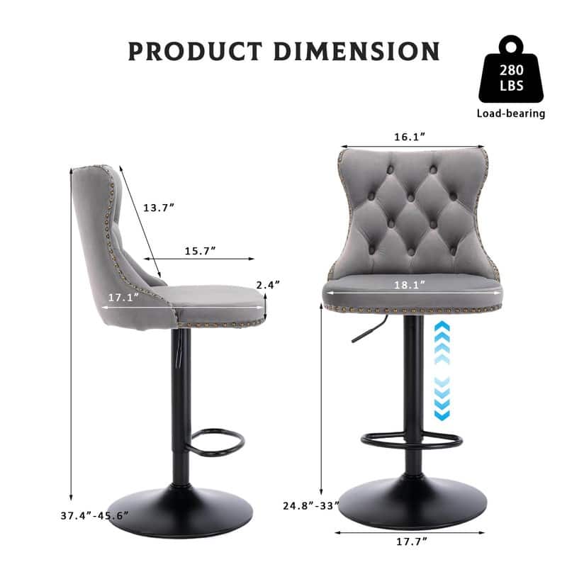 Velvet Upholstered Nailheads Tufted Swivel Bar Stools (Set of 2)