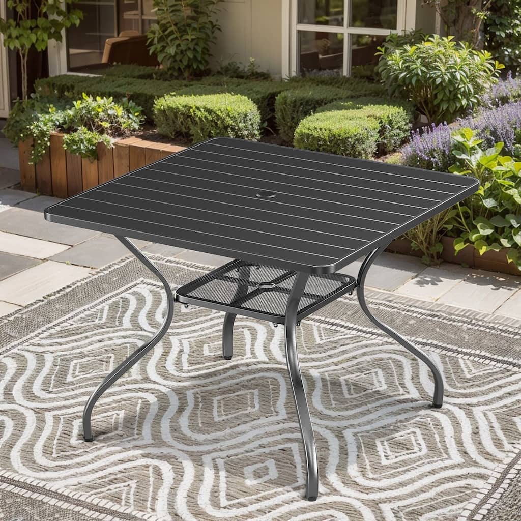 Komodo 37-Inch Outdoor Metal Square Dining Table, Powder-Coated with Umbrella Hole