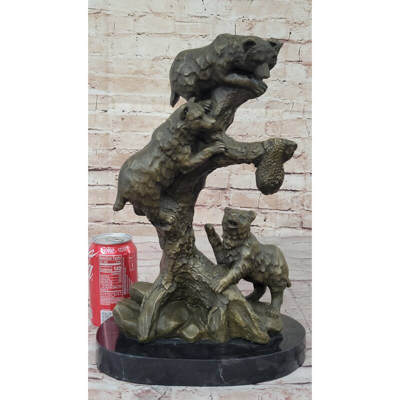 Bear Family Looking For Honey Bronze Statue Sculpture Art Decor Marble Base