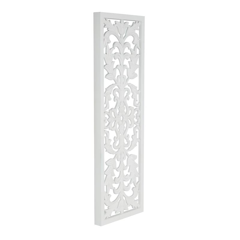 Wood Floral Carved Panel Wall Decor with Scroll Details - White - Roche River Decor