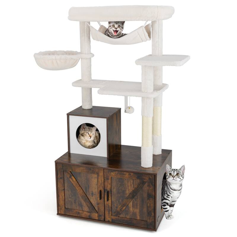 Gymax 59 inch Cat Tree w/ Litter Box Enclosure w/ Hidden Washroom