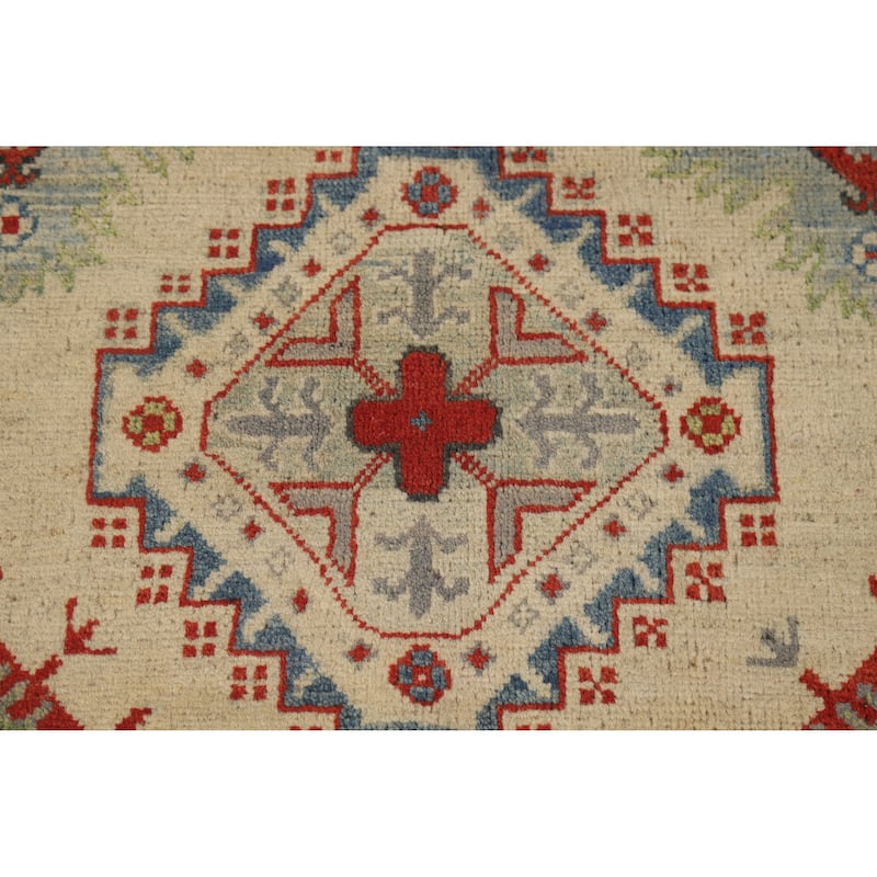 Hand Knotted Oriental 100% Wool Carpet Traditional Geometric Beige & Ivories Kazak Area Rug - 11' 11'' X 8' 10''