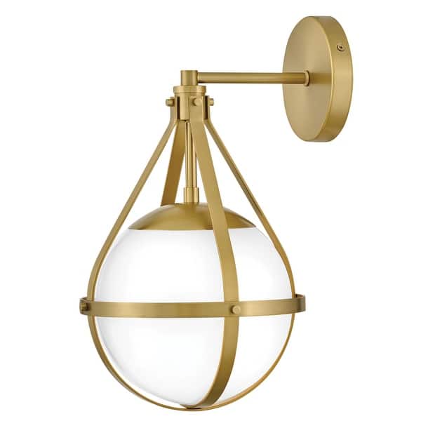 slide 2 of 9, Lark 83670 Colby 1 Light 16" Tall Wall Sconce with Cased Opal Glass Lacquered Brass
