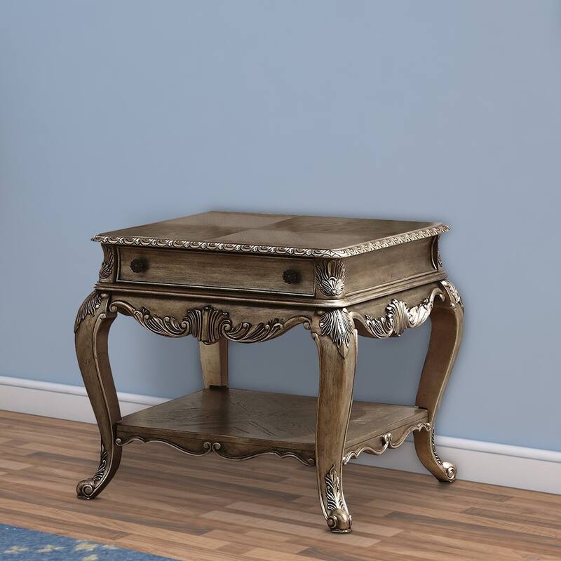 26 in. Brown Rectangle Wood End Table with Storage Drawer for Convenience