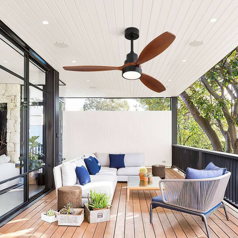 52" Modern Wooden Reversible Ceiling Fan with Light，Adjustable color temperatures