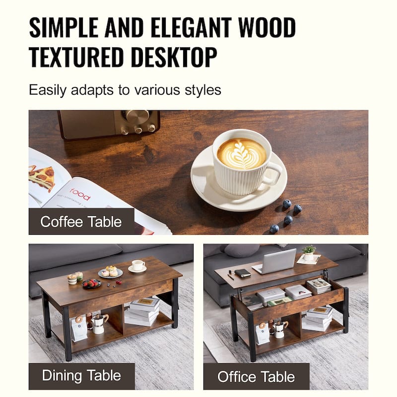Lift Top Coffee Table with Storage, Drawers, Hidden Compartment, Shelf - 41.73 x 19.69 x 19.21 in