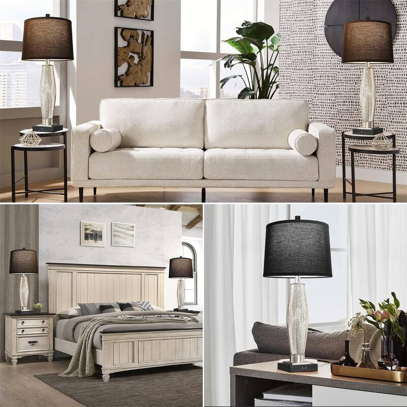 2 PCS Table Lamps with USB A+C Charging Ports (LED Bulbs Included)