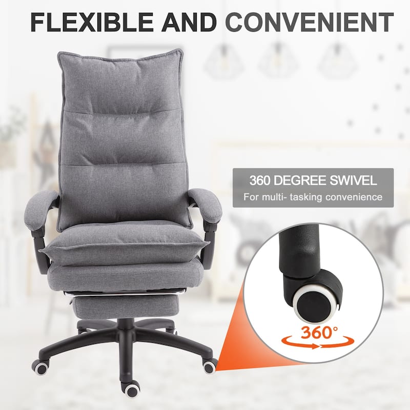 Vinsetto 360-deg Swivel Home Office Chair Adjustable Height Recliner with Retractable Footrest and Double Padding
