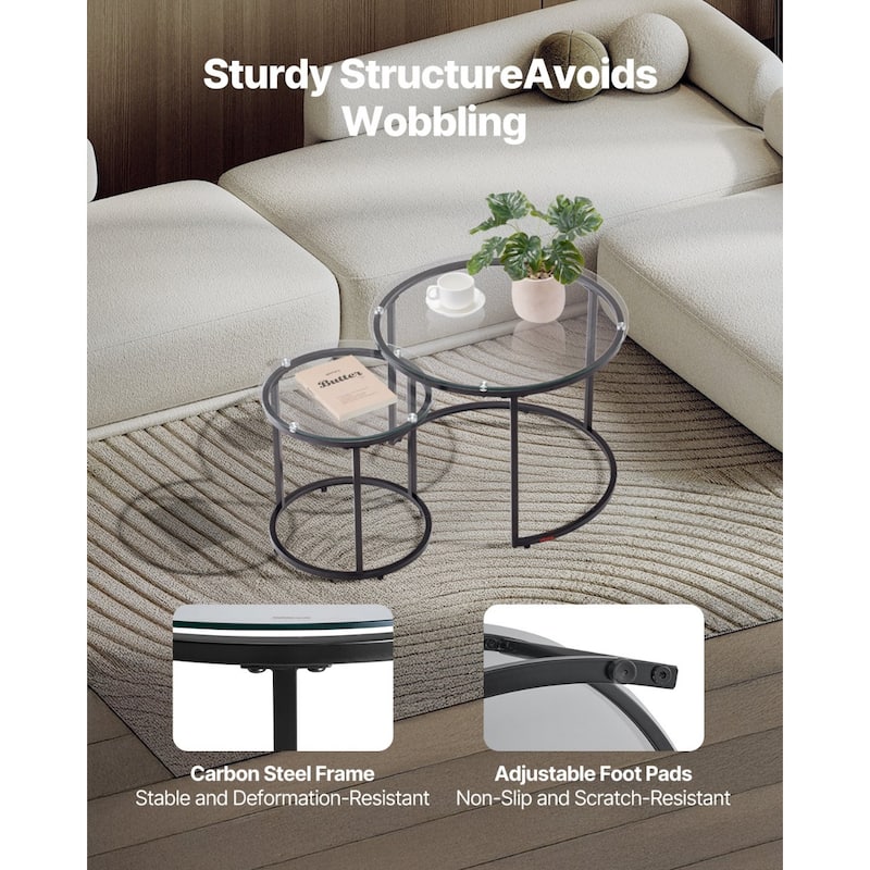 Round Nesting Coffee Tables Set of 2 with Metal Frame for Small Spaces Bedroom