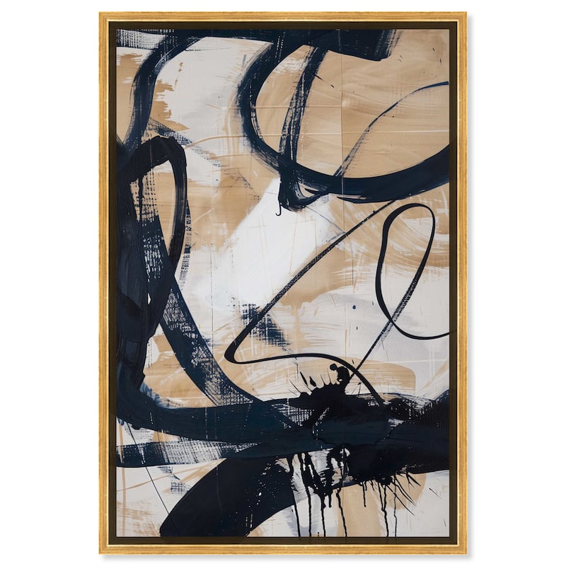 Art Remedy Flowing Framed Abstract Shapes 1 Piece Canvas Wall Art - 11 x 16 - Gold
