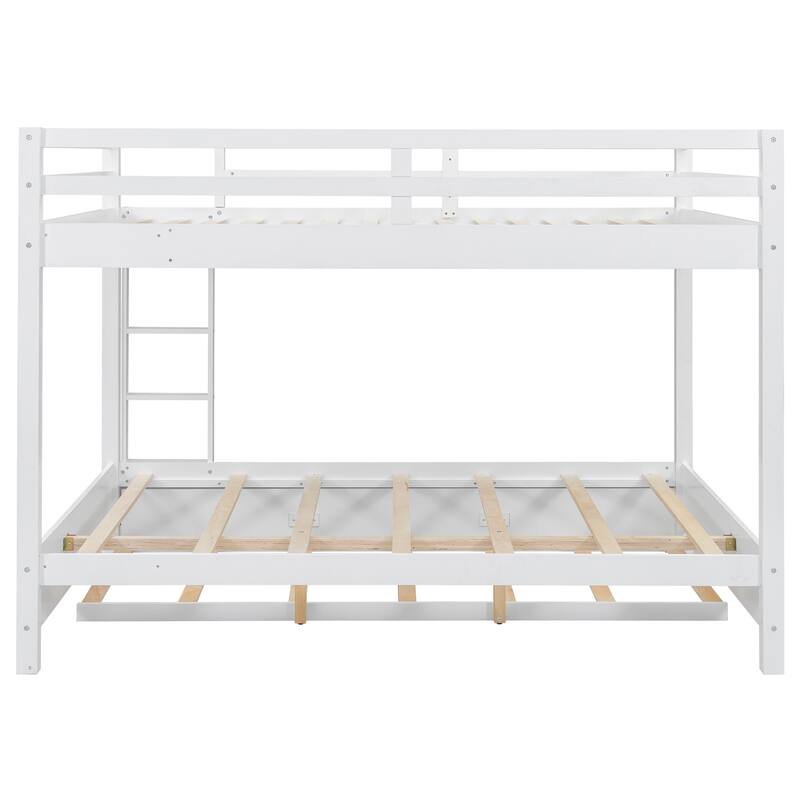 Wood Queen Size Bunk Bed with Ladder and Trundle