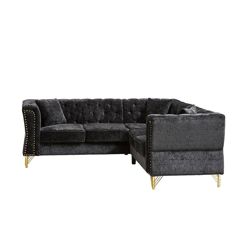 Black 81.5'' L-Shaped 5-Seater Chenille Sectional Sofa with 3 Cushions, Stylish Corner Couch for Living Room, Bedroom